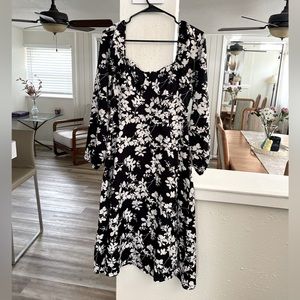 Black and white floral dress.